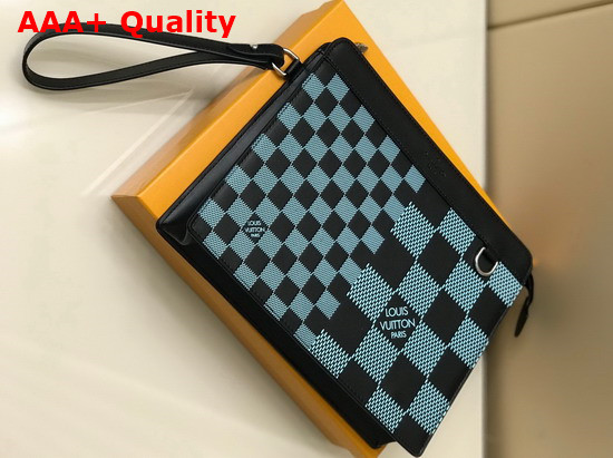 Louis Vuitton Standing Pouch Aqua Green Damier Infini 3D Cowhide Leather N60449 Replica