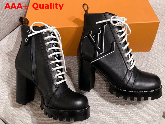 Louis Vuitton Star Trail Ankle Boot in Black Calf Leather with Giant LV Logo Replica