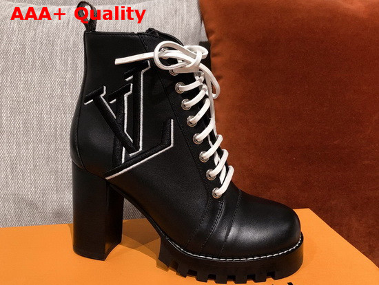 Louis Vuitton Star Trail Ankle Boot in Black Calf Leather with Giant LV Logo Replica