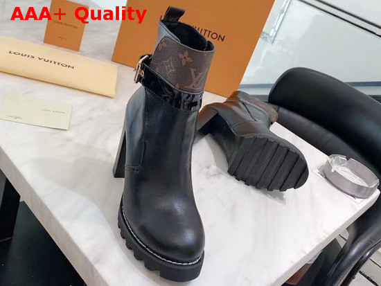 Louis Vuitton Star Trail Ankle Boot in Black Calf Leather with Patent Monogram Canvas Trim 1A86MC Replica