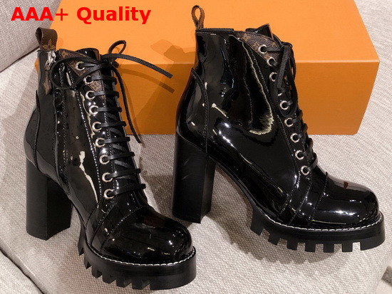 Louis Vuitton Star Trail Ankle Boot in Black Glazed Calf Leather with Monogram Canvas Details 1A5MZY Replica