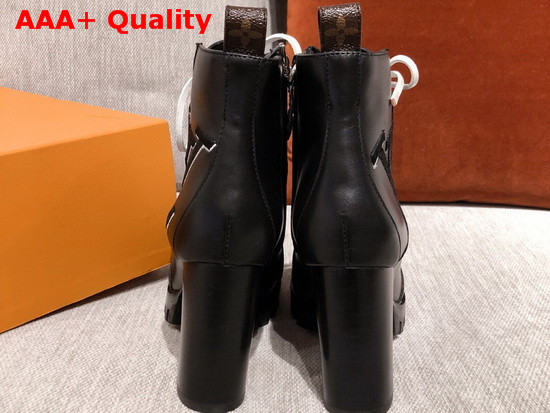 Louis Vuitton Star Trail Ankle Boot in Black Glazed Calf Leather with Monogram Canvas Details 1A5MZY Replica