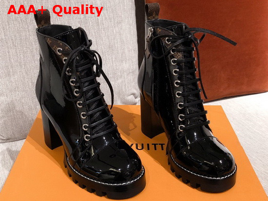Louis Vuitton Star Trail Ankle Boot in Black Glazed Calf Leather with Monogram Canvas Details 1A5MZY Replica