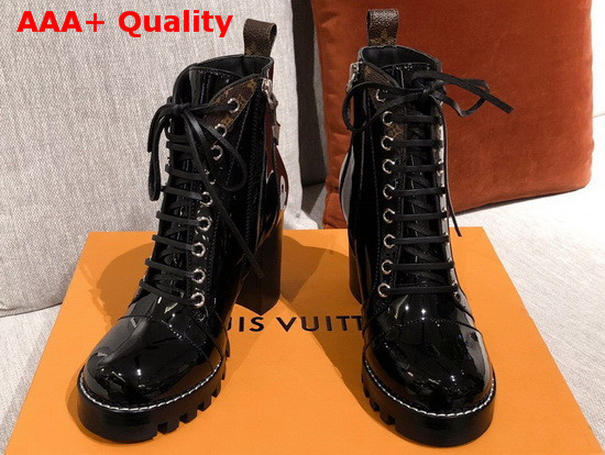 Louis Vuitton Star Trail Ankle Boot in Black Glazed Calf Leather with Monogram Canvas Details 1A5MZY Replica