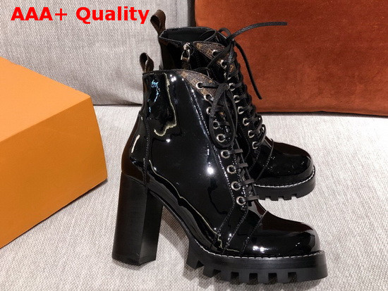 Louis Vuitton Star Trail Ankle Boot in Black Glazed Calf Leather with Monogram Canvas Details 1A5MZY Replica