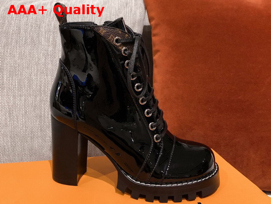 Louis Vuitton Star Trail Ankle Boot in Black Glazed Calf Leather with Monogram Canvas Details 1A5MZY Replica