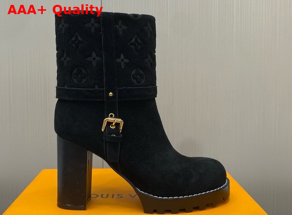 Louis Vuitton Star Trail Ankle Boot in Black Monogram Debossed Suede Calf Leather Replica