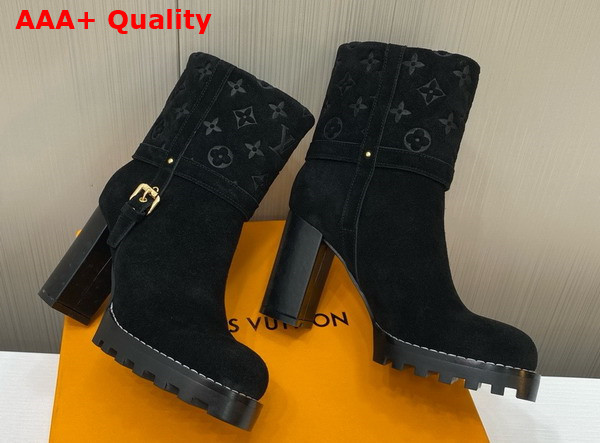 Louis Vuitton Star Trail Ankle Boot in Black Monogram Debossed Suede Calf Leather Replica
