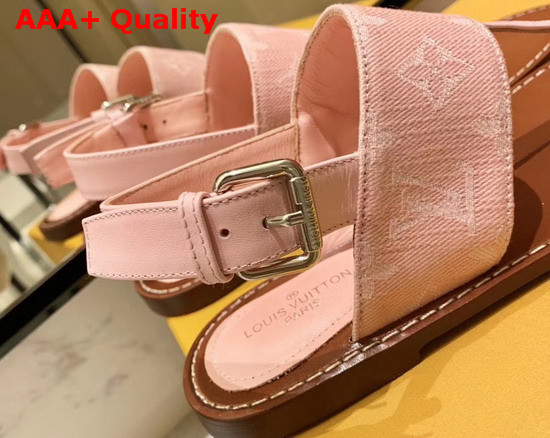 Louis Vuitton Starboard Flat Thong Sandal Pink Monogra Denim and Calf Leather Replica