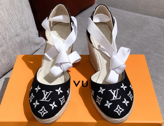 Louis Vuitton Starboard Wedge Espadrille Black Monogram Embroidered Canvas Replica