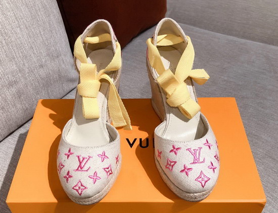 Louis Vuitton Starboard Wedge Espadrille Pink Monogram Embroidered Canvas 1A8GLE Replica