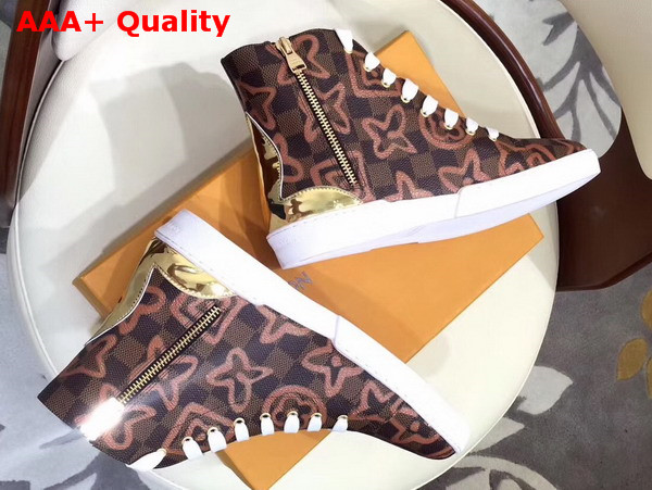 Louis Vuitton Stellar Sneaker Boot Damier Ebene Canvas and Metallic Calf Leather Replica