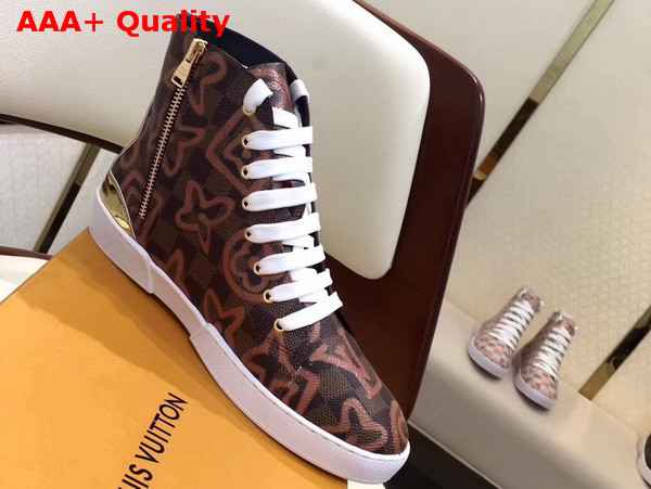 Louis Vuitton Stellar Sneaker Boot Damier Ebene Canvas and Metallic Calf Leather Replica
