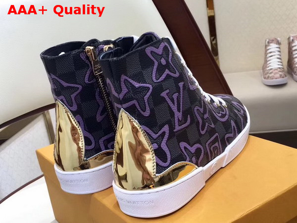 Louis Vuitton Stellar Sneaker Boot Damier Graphite Canvas and Metallic Calf Leather Replica