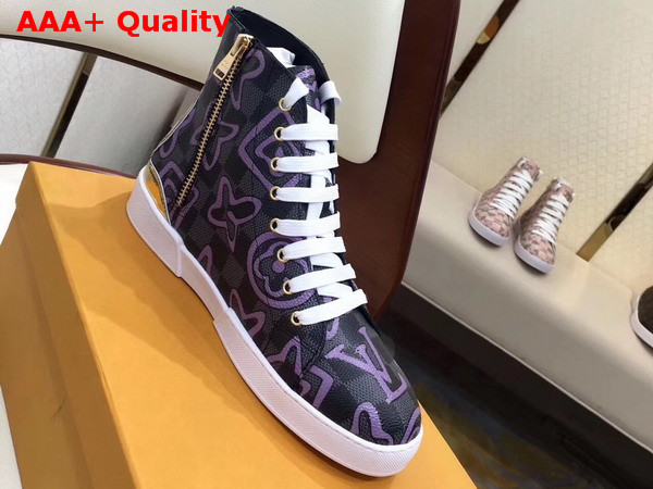 Louis Vuitton Stellar Sneaker Boot Damier Graphite Canvas and Metallic Calf Leather Replica
