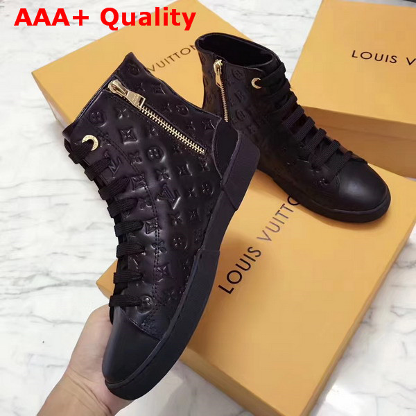 Louis Vuitton Stellar Sneaker Boot in Black Monogram Embossed Calf Leather Features a Side Zip for Easy Fitting 1A2XPK Replica