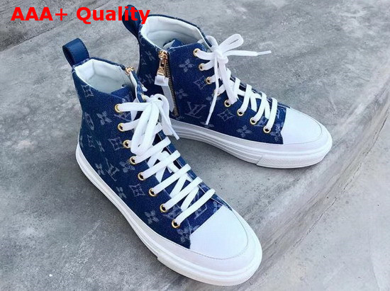 Louis Vuitton Stellar Sneaker Boot in Bleu Jeans Blue Monogram Denim 1A4VTA Replica