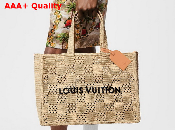 Louis Vuitton Summer Shopper Tote MM Natural Beige Damier Raffia M25008 Replica