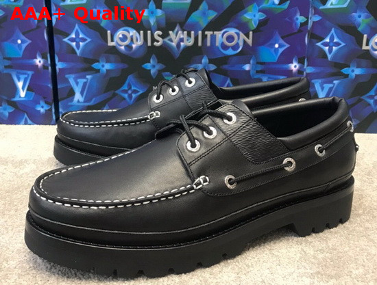 Louis Vuitton Summerland Boat Shoes Noir Plain Calf Leather and Epi Calf Leather 1A5Y7X Replica