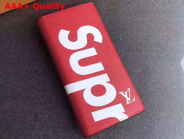 Louis Vuitton Supreme Brazza Wallet in Red Supple Epi Leather Replica