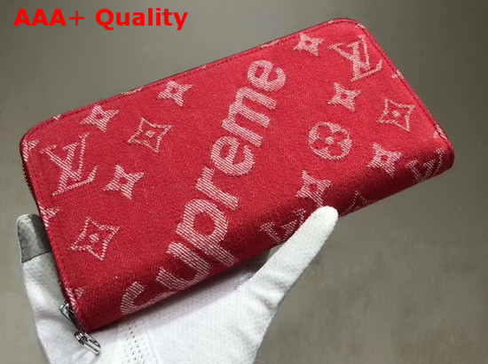 Louis Vuitton Supreme Zippy Wallet in Red Monogram Denim Replica