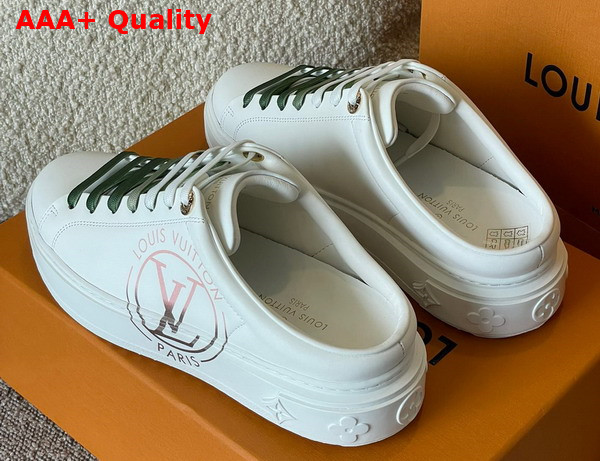 Louis Vuitton Time Out Open Back Sneaker Khaki Green Printed Calf Leather 1AA1D6 Replica