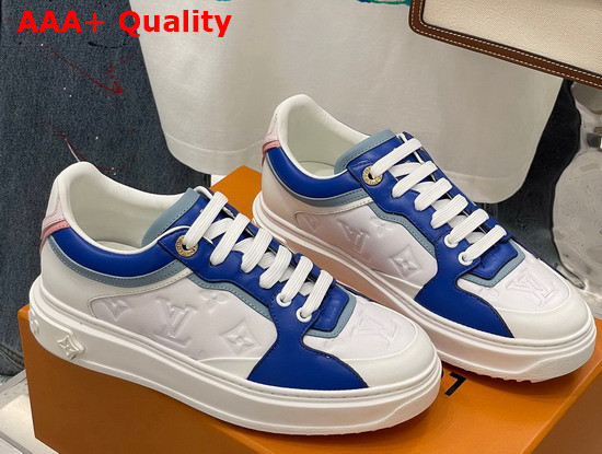 Louis Vuitton Time Out Sneaker Blue Monogram Embossed Lambskin with Colorful Calf Leather Trim 1A8VV9 Replica