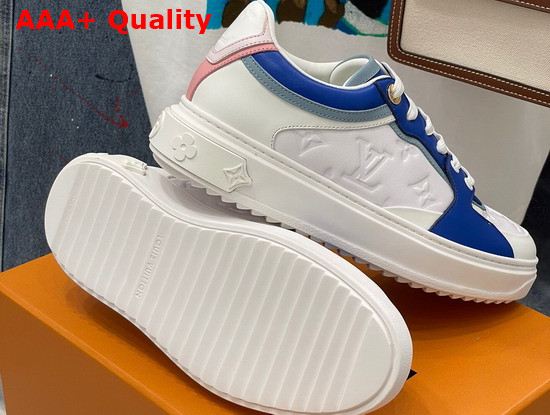 Louis Vuitton Time Out Sneaker Blue Monogram Embossed Lambskin with Colorful Calf Leather Trim 1A8VV9 Replica