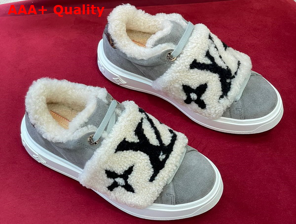 Louis Vuitton Time Out Sneaker Grey Suede Calf Leather and Shearling Replica