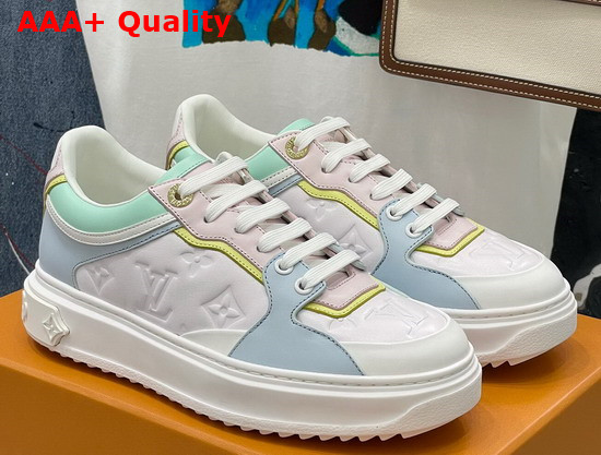 Louis Vuitton Time Out Sneaker Light Blue Monogram Embossed Lambskin with Colorful Calf Leather Trim Replica