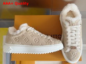 Louis Vuitton Time Out Sneaker in Beige Monogram Embossed Suede Calf Leather with Shearling Lining Replica