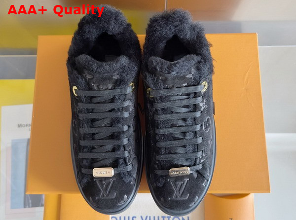 Louis Vuitton Time Out Sneaker in Black Monogram Embossed Suede Calf Leather with Shearling Lining Replica