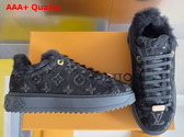 Louis Vuitton Time Out Sneaker in Black Monogram Embossed Suede Calf Leather with Shearling Lining Replica