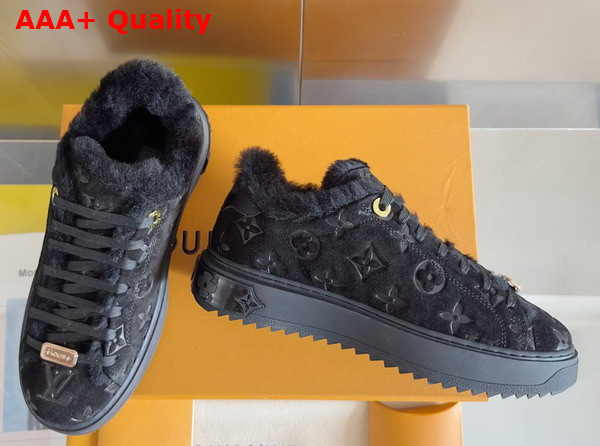 Louis Vuitton Time Out Sneaker in Black Monogram Embossed Suede Calf Leather with Shearling Lining Replica