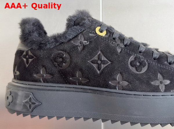 Louis Vuitton Time Out Sneaker in Black Monogram Embossed Suede Calf Leather with Shearling Lining Replica