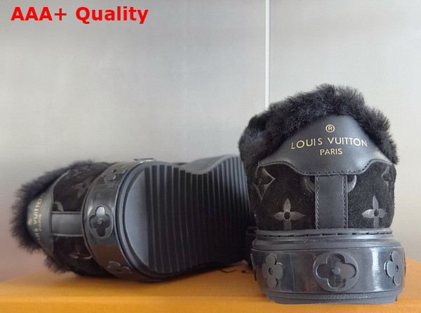 Louis Vuitton Time Out Sneaker in Black Monogram Embossed Suede Calf Leather with Shearling Lining Replica