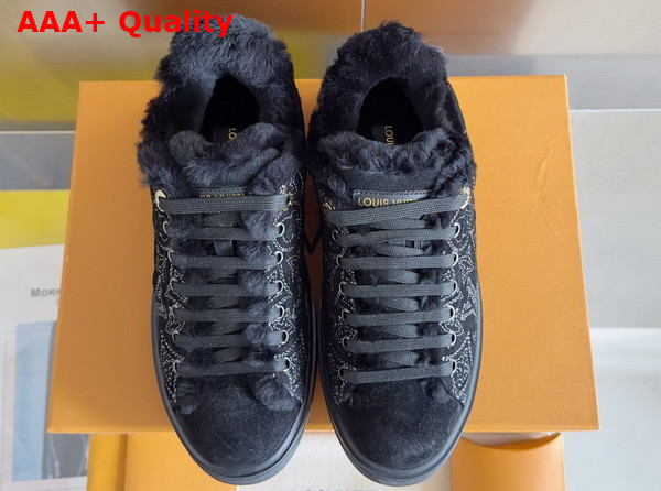 Louis Vuitton Time Out Sneaker in Black Monogram Embroidered Suede Calf Leather with a Snug Shearling Lining 1AIDHW Replica