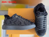 Louis Vuitton Time Out Sneaker in Black Monogram Embroidered Suede Calf Leather with a Snug Shearling Lining 1AIDHW Replica