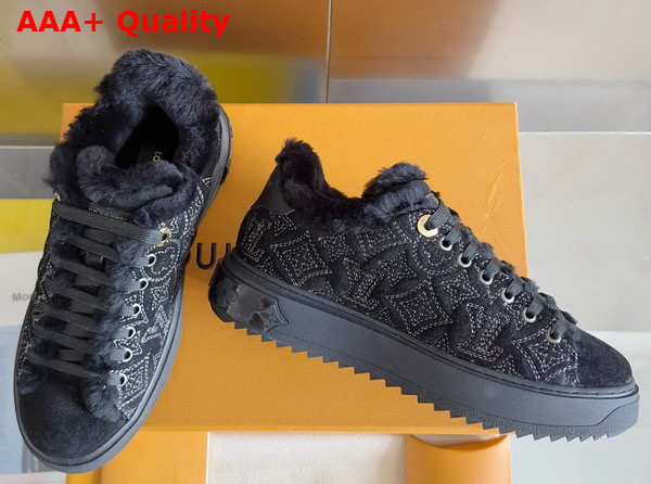 Louis Vuitton Time Out Sneaker in Black Monogram Embroidered Suede Calf Leather with a Snug Shearling Lining 1AIDHW Replica