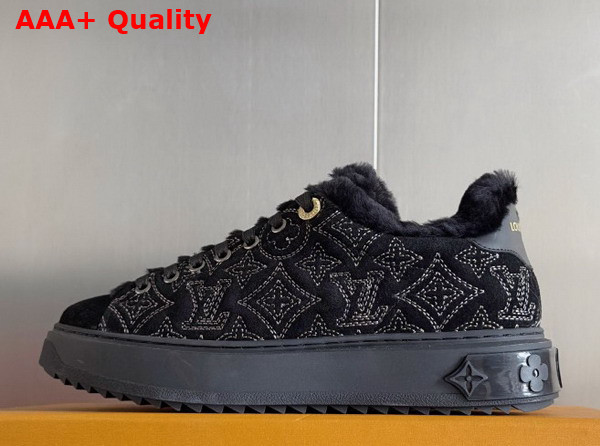 Louis Vuitton Time Out Sneaker in Black Monogram Embroidered Suede Calf Leather with a Snug Shearling Lining 1AIDHW Replica