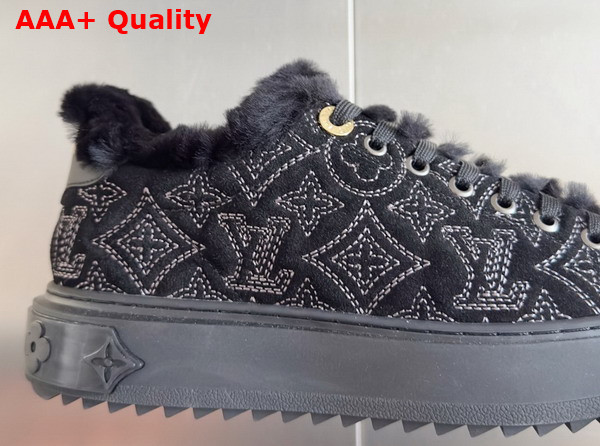 Louis Vuitton Time Out Sneaker in Black Monogram Embroidered Suede Calf Leather with a Snug Shearling Lining 1AIDHW Replica