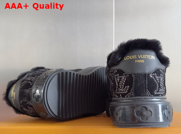 Louis Vuitton Time Out Sneaker in Black Monogram Embroidered Suede Calf Leather with a Snug Shearling Lining 1AIDHW Replica
