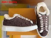 Louis Vuitton Time Out Sneaker in Brown Monogram Embroidered Suede Calf Leather with a Snug Shearling Lining 1AIDIC Replica