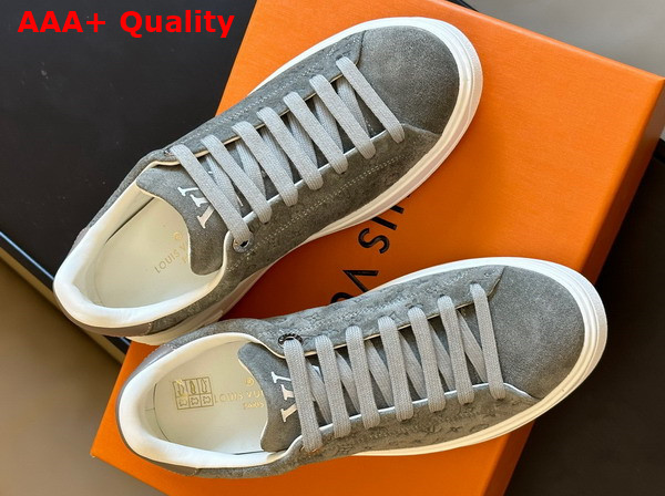 Louis Vuitton Time Out Sneaker in Grey Monogram Debossed Suede Calf Leather 1ABR1O Replica