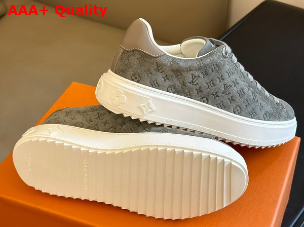 Louis Vuitton Time Out Sneaker in Grey Monogram Debossed Suede Calf Leather 1ABR1O Replica