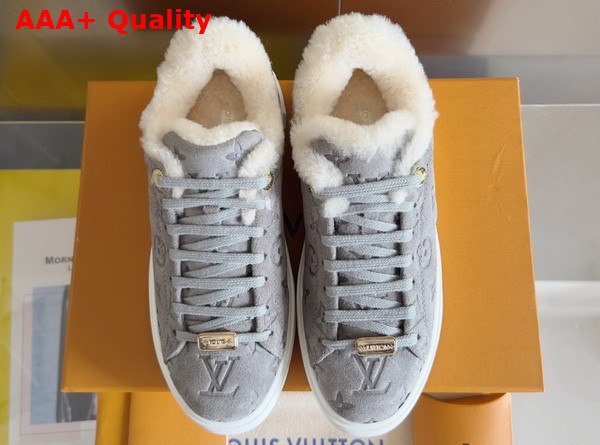 Louis Vuitton Time Out Sneaker in Grey Monogram Embossed Suede Calf Leather with Shearling Lining Replica