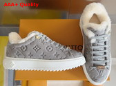 Louis Vuitton Time Out Sneaker in Grey Monogram Embossed Suede Calf Leather with Shearling Lining Replica