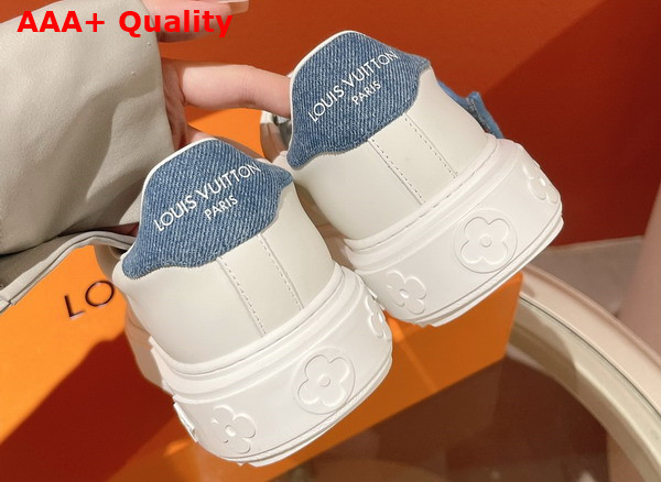 Louis Vuitton Time Out Sneaker in White Calf Leather and Blue Denim 1ABB4T Replica