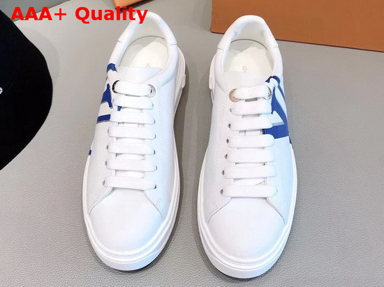 Louis Vuitton Time Out Sneaker in White Calf Leather with Blue LV Initials Logo Replica