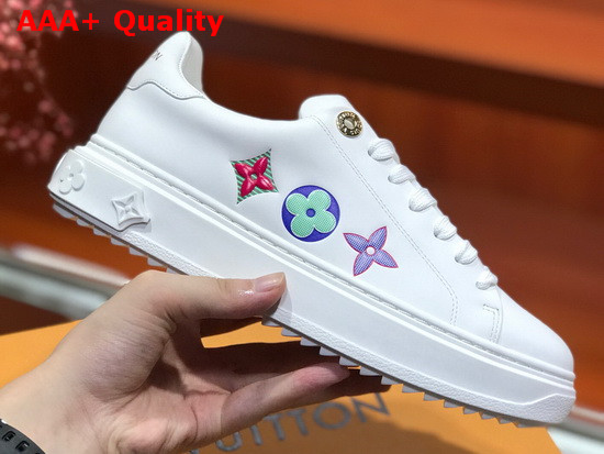 Louis Vuitton Time Out Sneaker in White Calf Leather with Giant Monogram Flowers Replica